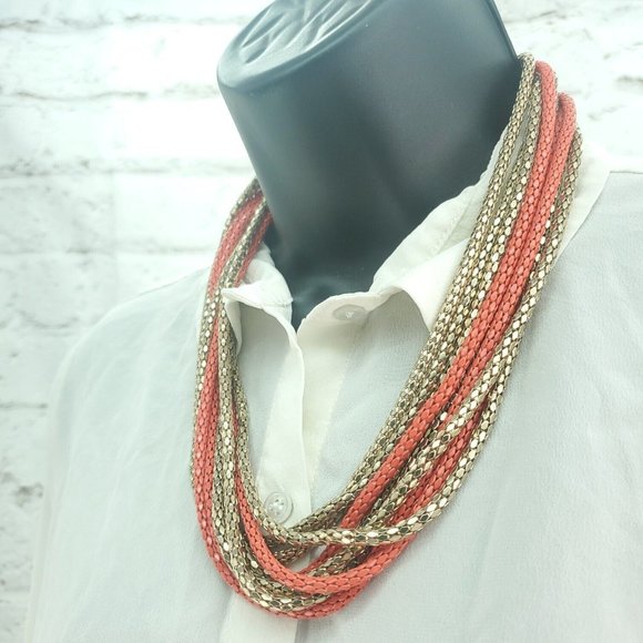 Womens Orange Gold Fashion Jewelry Lobster Clasp Multi Strand Layered Necklace - Picture 4 of 10